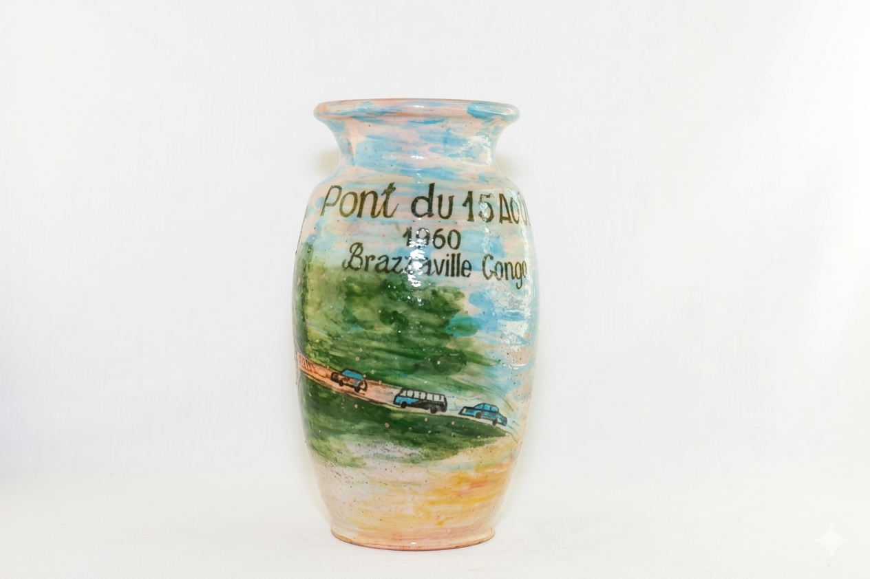 Vase Commémoratif en Faïence Peinte – Pont du 15 Août 1960